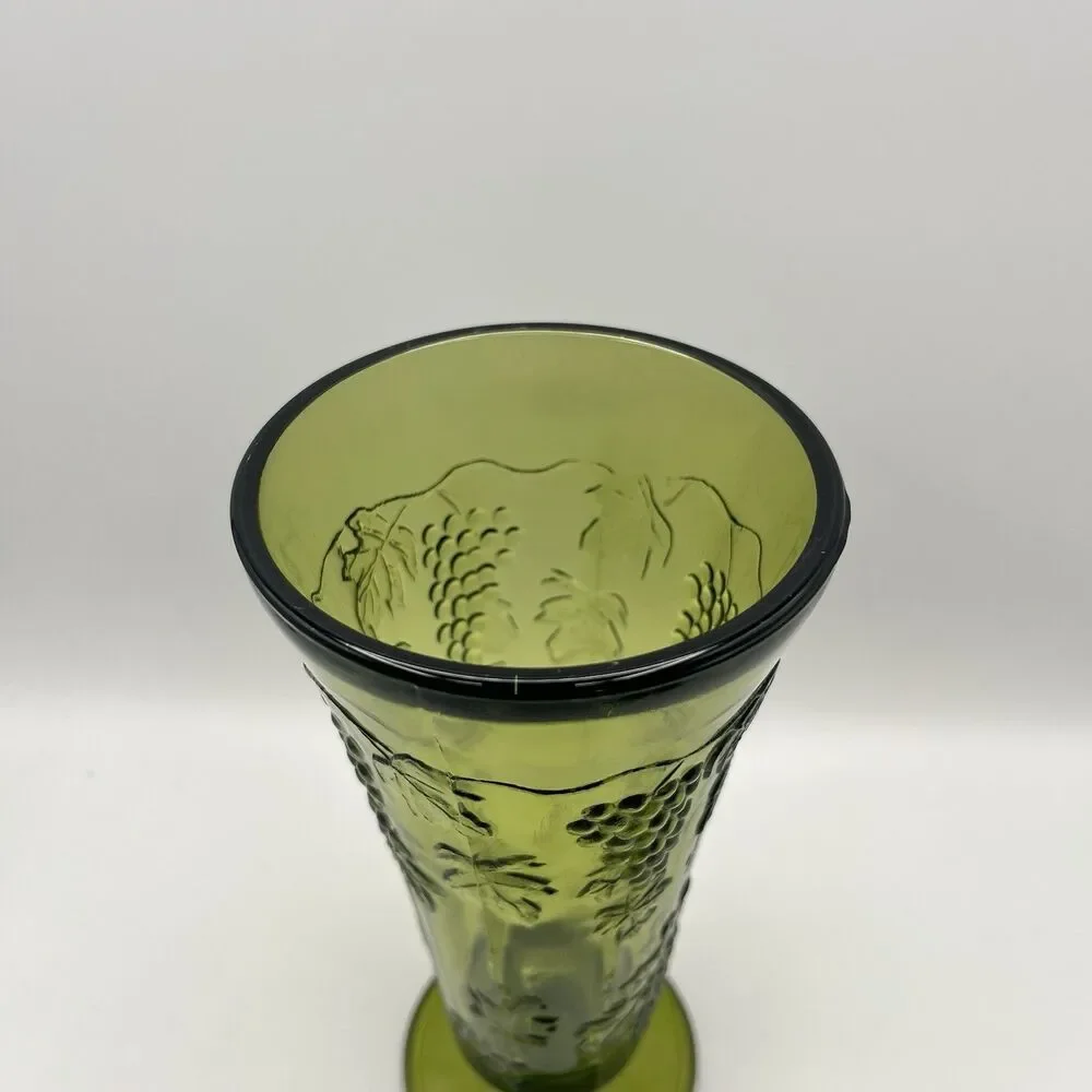 Vintage Indiana Glass Tall Footed Vase Harvest Grape Colony Green 9.75